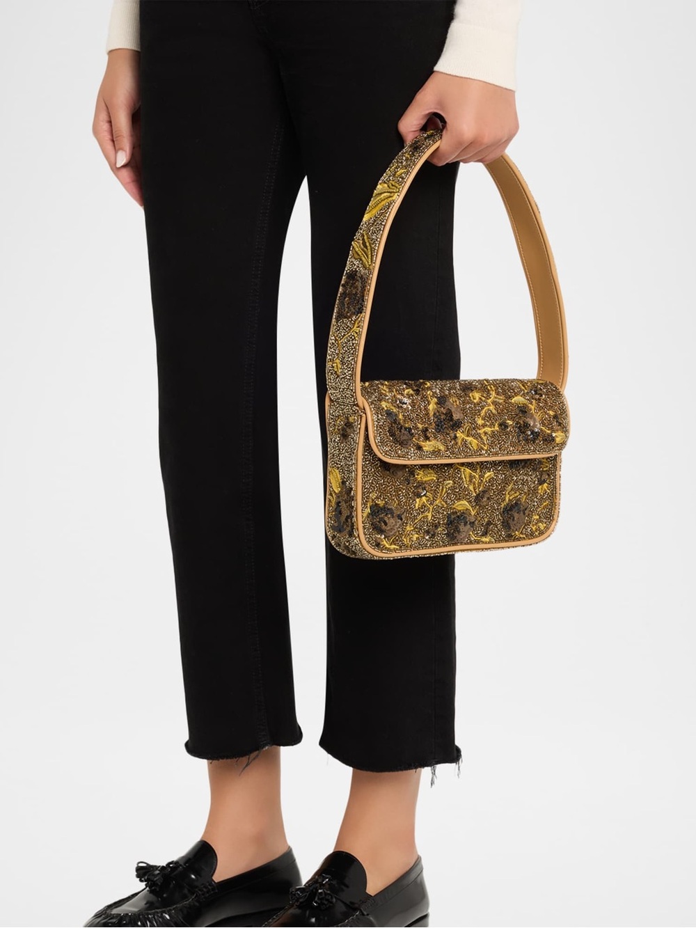 NWOT Staud Tommy Beaded Shoulder Bag in Gold